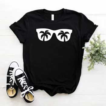 Vasaros paplūdimio akiniai nuo saulės Moterims Medvilnės marškinėlius Hipster Juokingi marškinėliai Dovanų Lady Yong Mergina Viršuje Tee Lašas Laivas ZZZH-416
