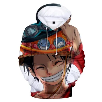 Anime One Piece 3D Hoodie Piratų Karalius Luffy Gobtuvu Mens Hoodies ir Susagstomi megztiniai Vaikams Streetwear Vyrų Megztinis Žiemą Hoody