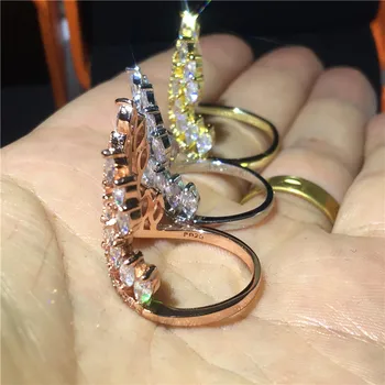 3 spalvų Angelas sparnų žiedas Nekilnojamojo 925 sterlingas sidabro AAAAA Cz Dalyvavimas Vestuvių Juostoje Žiedai, moterų Nuotakos Mados Šaliai, Papuošalai