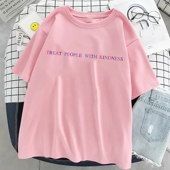 Gydyti Žmones Su Gerumo Mados Long Sleeve T-shirt korėjos Paprasta Negabaritinių Grafinis Tees Moterų Marškiniai Laisvalaikio Rausvos spalvos Marškinėliai