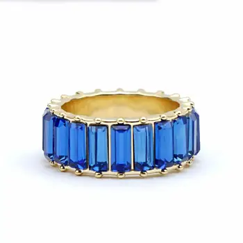 Naujas Boho Vaivorykštė žiedai mėlyna kristalų batono kubinių zirconia (cz Aukso užpildyti dalyvavimo juostos žiedas moterims, juvelyriniai dirbiniai didmeninė