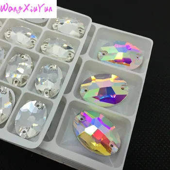 Top Blizga Stiklo Akmenų Cirkonio Karoliukai Elipsės crystal Clear/ AB 7mm-24mm Siūti Kristalų,Drabužių Priedai , 