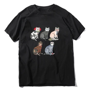 Vyrų marškinėliai Medvilnės Siaubo Filmas Baisu Halloween Funny Cat Pennywise Michael Myers Jason Voorhees Mens tshirts vyrų viršūnės