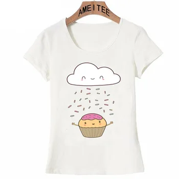2020 Naujas vasaros moterims t-shirt Cupcake Drožlių animacinių filmų Marškinėliai atsitiktinis ponios Viršūnes mielas cloud design cute girl Tee mergautinė marškinėliai