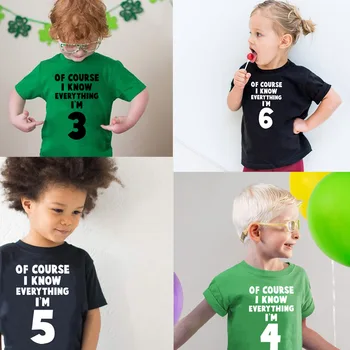 Vaikai Juokingi Gimtadienio Marškinėliai, Žinoma, aš Žinau Viską, ką aš esu 3 4 5 6 marškiniai Bamblys Berniukų, Mergaičių Marškinėlius Vaikams Laisvalaikio Viršūnės