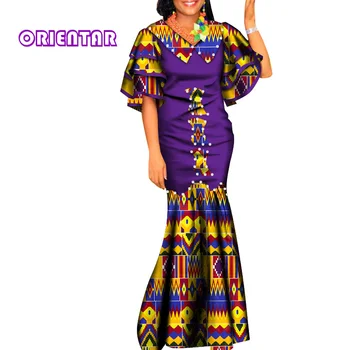 Afrikos Suknelės Moterims Afrikos heidi bazin Riche Atsitiktinis V-kaklo Skraiste Africaine Vakare Šalies Ankara Suknelės Afrikos Drabužius WY6838