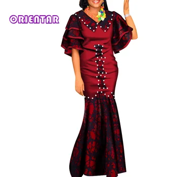 Afrikos Suknelės Moterims Afrikos heidi bazin Riche Atsitiktinis V-kaklo Skraiste Africaine Vakare Šalies Ankara Suknelės Afrikos Drabužius WY6838