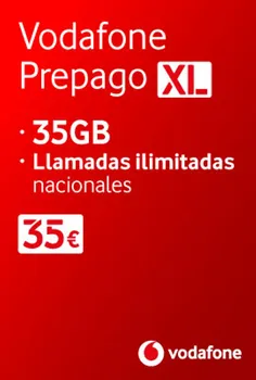 Sim Vodafone Išankstinio mokėjimo XL 35 GB + neribojama skambučių Ispanija fiksuotojo ir mobiliojo ryšio. Tarptinklinio ryšio įtraukti Europoje ir JAV Kaupia GB ir min
