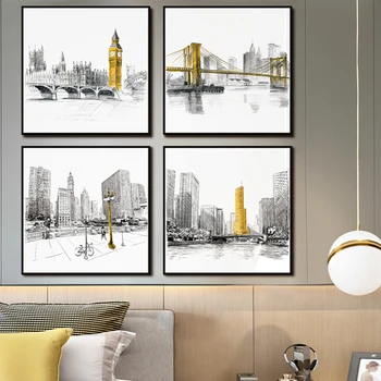 Abstrakti Miesto Panoramos Sienos Meno Tapybos Drobės Plakatai, Londono, Niujorko, Čikagos Miesto Nuotraukų Šiuolaikinio Gyvenimo Kambario, Namų Dekoro