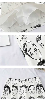 Pieštuku Sijonas mada Animacinių filmų Žmogaus Galva Printed-line Vasaros Moterų Sijonai korėjos Plonas Aukštos Juosmens Šviežių Saldžiųjų Juoda Balta