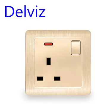 Delviz UK standartas 13A sieninis lizdas skydelyje, tipo 86 kvadratinių skylę, Britų aikštėje pin lizdas, AC 110~250V, Namų apyvokos, On-off kontrolės