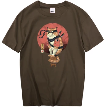 Japanese Ninja Katė Spausdinimo T-Shirt Vyras Atvėsti Vasaros Trumpomis Rankovėmis Vyras Tshirts Vintage Mados Marškinėliai Punk Streetwear Marškinėliai