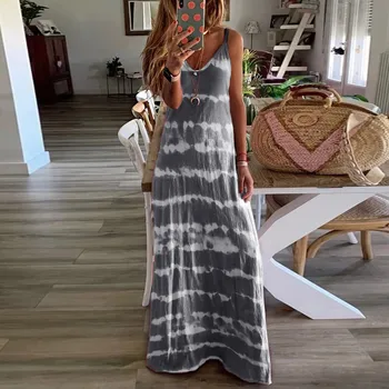 2020 metų Vasaros suknelė Moterims Apvalios Kaklo, Rankovių Gradientas tie Dažai Dryžuotas Atsitiktinis Bohemijos Maxi Suknelė Prarasti paplūdimys atostogų suknelė