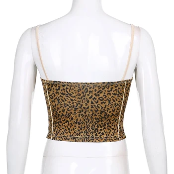 SUCHCUTE Grunge Estetika Apkarpyti Viršūnes Moterų Streetwear Leopardas Spausdinti Rave Komplektus tankų Vasaros Seksualus V-Kaklo Partywear