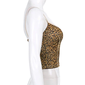 SUCHCUTE Grunge Estetika Apkarpyti Viršūnes Moterų Streetwear Leopardas Spausdinti Rave Komplektus tankų Vasaros Seksualus V-Kaklo Partywear