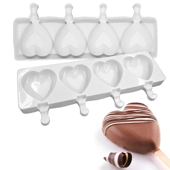 Silikono Ledų Pelėsių 4 Skylių Širdies Formos Popsicle Formų oulds Šaldiklio Ice Maker 