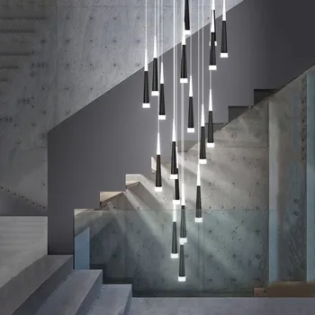 Sukti Laiptai, LED Šviestuvo Apšvietimo Kūgio Vamzdis Virtuvės Sala Kabo Lempa Šiuolaikinės Kūrybos Dvipusis Pastato Ilgio Šviestuvai