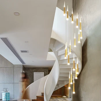 Sukti Laiptai, LED Šviestuvo Apšvietimo Kūgio Vamzdis Virtuvės Sala Kabo Lempa Šiuolaikinės Kūrybos Dvipusis Pastato Ilgio Šviestuvai
