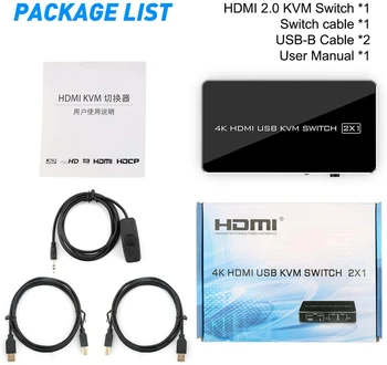 Navceker HDMI KVM Switch 2 Uostą 4K USB KVM Switch HDMI Switcher Splitter Langelį Bendrinimo Spausdintuvas, Klaviatūra, Pelė KVM Switch HDMI