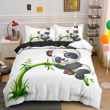 Animacinių filmų Panda 3D Patalynės Komplektas Spausdinti Mielas Gyvūnų Antklode Padengti Nustato Bendrosios Visą Karalienė King Size Patalyne Suaugusiems, Vaikams, Dovanos