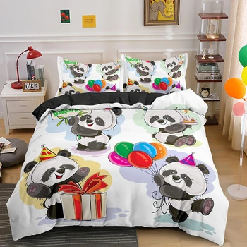 Animacinių filmų Panda 3D Patalynės Komplektas Spausdinti Mielas Gyvūnų Antklode Padengti Nustato Bendrosios Visą Karalienė King Size Patalyne Suaugusiems, Vaikams, Dovanos