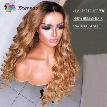 Ombre Palaidos Bangos dalis, nėriniai perukas 13*1 žmogaus plaukų Glueless perukas 1b27 spalvą, Prieš Nupeštos su kūdikio plaukų Brazilijos Remy plaukų moterims