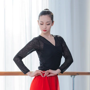 Baleto moterų šokių viršūnes užrišti cardigan vien ilgomis rankovėmis megztinis šokių moterų dancewear baleto apkarpyti viršūnes ballerina marškinėliai