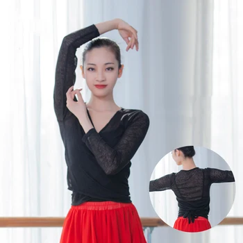 Baleto moterų šokių viršūnes užrišti cardigan vien ilgomis rankovėmis megztinis šokių moterų dancewear baleto apkarpyti viršūnes ballerina marškinėliai