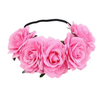 Sprogstamųjų Europos ir Amerikos vestuvių šventės vainikas 5 dirbtinių rožių gėlių ekrano užsklandą Karnavalas šalies šalies moterų galvos apdangalai