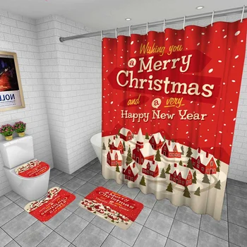 2020 Naujų Linksmų Kalėdų Dušo Užuolaidų Komplektas Vonios Kilimėlis Nustatyti Vandeniui Dušo Užuolaidos Tualeto Dangčio Ne Slydimo Kilimas Kalėdų Dekoro