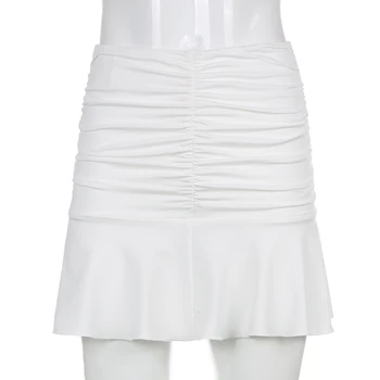 Waatfaak Baltos Seksualus Micro Aukšto Liemens Sijonas Kawaii Harajuku Linija Sijonas Pinikai Teniso Sijonas Moterims, Plisuotos Streetwear Liesas 2020 M.
