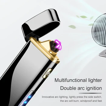 Nešiojamų Mini Atvėsti Dvigubo Kampo Elektros Lengvesni LED Apšvietimas Žibintuvėlis USB Įkrovimo Vėjo Žiebtuvėliai Galios Lauko Ekranas