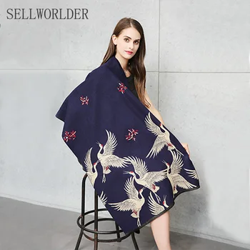 SELLWORLD Japonų kimono Stiliaus Krano Modelis Kašmyras kaip Mados Moterų Žiemos Vilnos Ilgas Šalikas 190cm*65cm