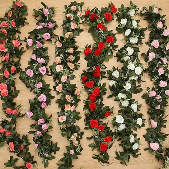 Šilko Dirbtinių Rožių Vynuogių Kabo Gėlių Sienos Kalėdų Rotango Padirbtų Augalų Lapų Girlianda Romantiška Vestuvių Namų Puošybai
