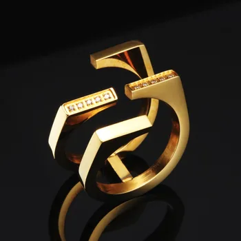 Mados Aukso Spalvos Žiedas Nutiesti Austrijos Kristalų Žiedas Su Dvigubo Sluoksnio Nerūdijančio Plieno Vestuvinį Žiedą, Moterims