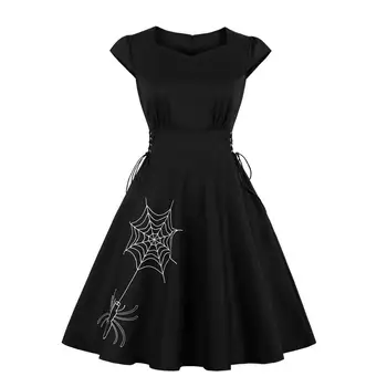 Moteriški Black, Gothic Lolita suknelės Nėriniai-Up Korsetas trumpomis Rankovėmis Mergaitėms Šalies Helovinas Drabužius Goth Retro Vintage Steampunk Suknelė