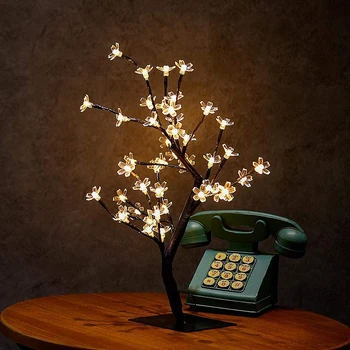 24/36/48 LED Vyšnių Žiedų Medžio Šviesos Desk Top Bonsai Šviesos Kristalų Gėlių Stalo Lempa Namuose Šalis Vestuvių Kalėdų Dekoro