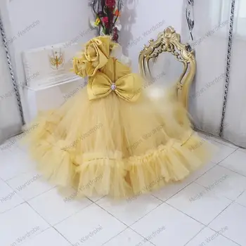 Ruffles Vieną Petį Gėlės Rausvos Kūdikių, Šalies Vaikų Kristalai Suknelė Vaikai Photoshoot Baby Shower Suknelės