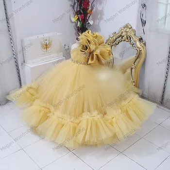 Ruffles Vieną Petį Gėlės Rausvos Kūdikių, Šalies Vaikų Kristalai Suknelė Vaikai Photoshoot Baby Shower Suknelės