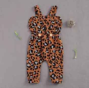 Naujagimio Merginos Nėriniai, Leopardas spausdinimui Kombinezonas Kūdikiui Rankovių Suspender Kelnės su Raišteliu Vaikai Playsuits