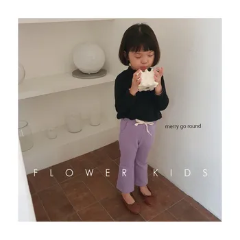 Korėjos vaikų drabužiai yra dabar naujų rudenį 2020 m., mergaičių medvilnės elastinga raišteliu didelės vientisos spalvos atsitiktinis užsiliepsnojo kelnės