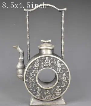 Kinijos senas, rankų darbo, išskirtinį pasisekė miao sidabro arbatinukas - aštuonių immortals