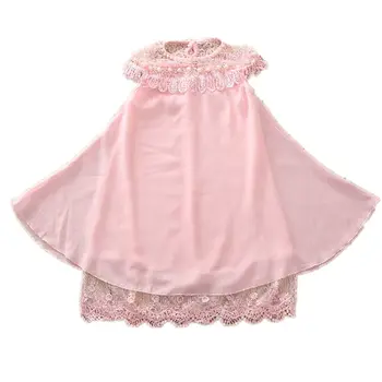 Elegantiškas Merginos Casaual Vasaros Suknelė Su Perlų Princesė Moterų Vaikų Nėriniais, Šifono Suknelės Rožinė Šviesiai žydros Spalvos, 4-13Y