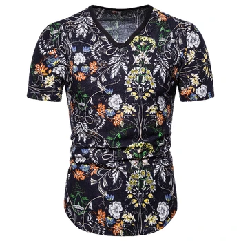 Vasarą Vyrai Medvilnės Skalbiniai, Negabaritinių Marškinėliai 5XL 2020 Trumpas Rankovėmis Gėlių Havajų Tshirts Vyrų Mados 3D Spausdinimo V-kaklo Viršūnes Tees
