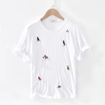 Vasaros Medvilnės Skalbiniai marškinėliai Vyrams Priežastinis Balta Siuvinėjimo O-kaklo Pagrindinis T-shirt Vyrų Aukštos Kokybės Klasikinės Viršūnes Y2867