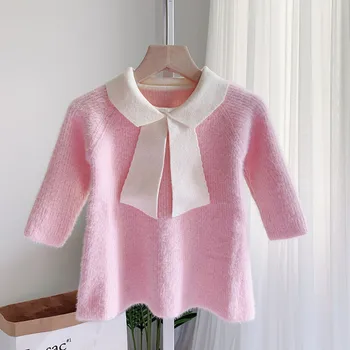 Lankas-mazgas 2019 m. rudens žiemos dress fashion baby girl megztinis suknelė vaikai mergina drabužių bamblys mergina, susagstomi megztiniai megztiniai suknelė šalis