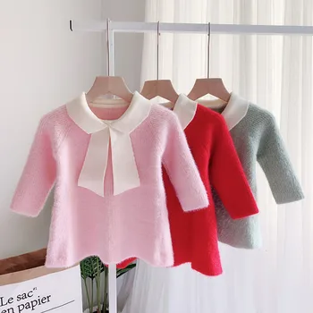 Lankas-mazgas 2019 m. rudens žiemos dress fashion baby girl megztinis suknelė vaikai mergina drabužių bamblys mergina, susagstomi megztiniai megztiniai suknelė šalis