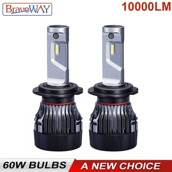 BraveWay 60W 10000LM/pora 6500K H7 LED Lemputes Automobilio 12V 9012 9005 HB3 HB4 9006 H11 H4 Led Žibintų Motociklo Auto Lempos