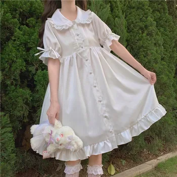 Lolita kasdien Baltas Angelas Japonijos saldus retro vintage lėlės apykaklės Kawaii girl gothic lolita op loli cos balta suknelė