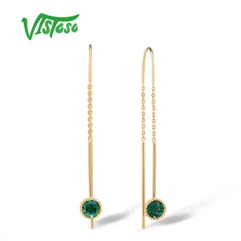 VISTOSO 9K 375 Geltonos Aukso Sukurta Smaragdas Stilingas Kabančios Auskarai Moterims, Šalies Dalyvavimas Jubiliejų Puikus Fine Jewelry